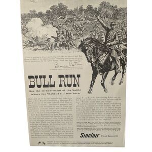 Vintage 1961 Sinclair Oil Bull Run Rebel Yell Ad Advertisment